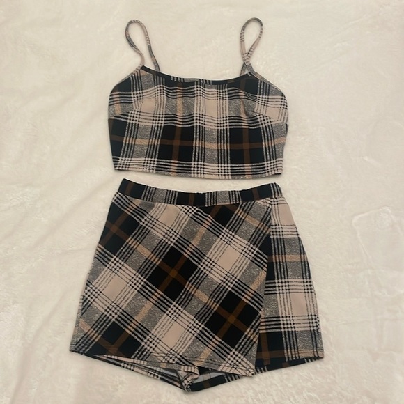 Stichic Dresses & Skirts - Matching Plaid Crop Top & Skirt Set- Size Small